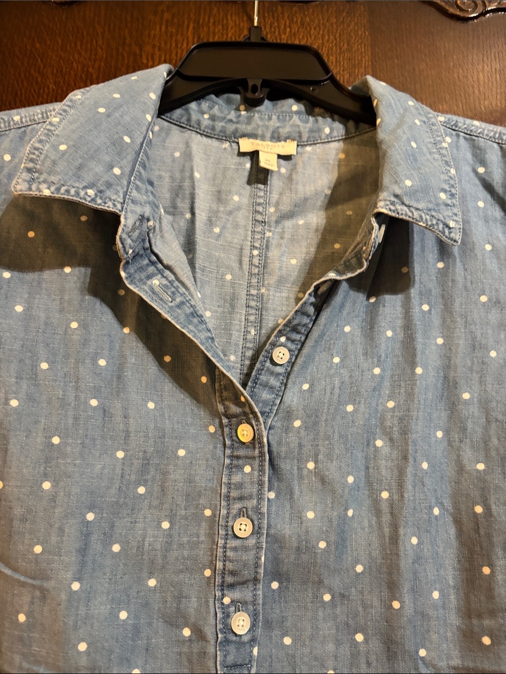 Talbots Light Blue Polka Dot Sleeveless Chambray Top - Picture 3 of 8